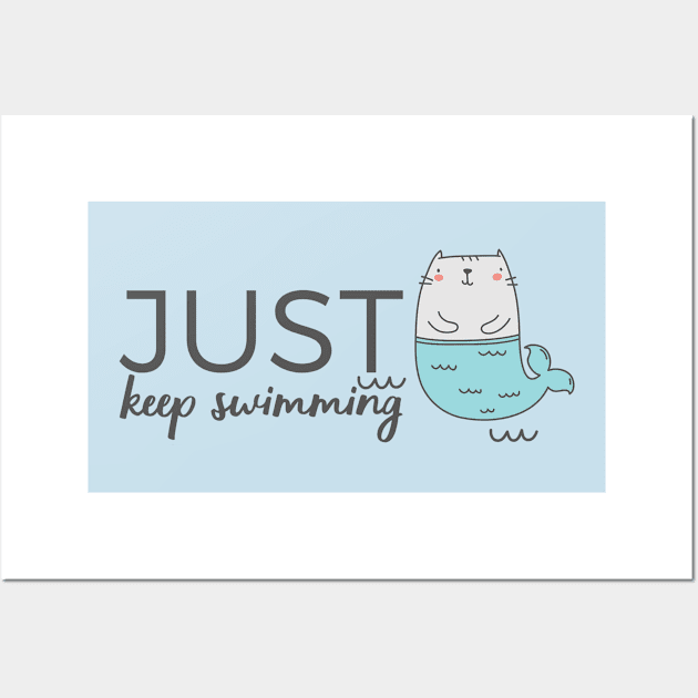 Cute cat relaxing in the swimming pool Wall Art by Sticker deck